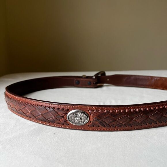 Vintage Western Leather Deer Belt Silver Buckle Conchos Braided Size 42 - Picture 6 of 11